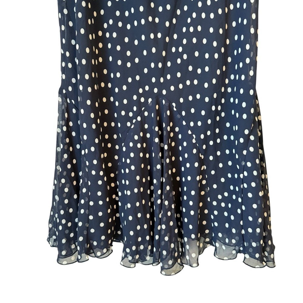 VTG Y2K 90's Chadwick's Pull On Maxi Skirt Lined‎ White Navy Polka Dot Sz 6P EUC